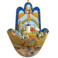 Yair Emanuel 3D Ceramic Hamsa - Jerusalem Scene