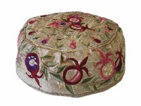 Yair Emanuel Hand Embroidered Bucharian Kippah - Gold Pomegranates