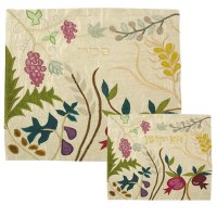 Yair Emanuel Raw Silk Matzah Cover - The Seven Species on White