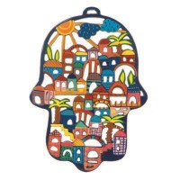 Yair Emanuel Large Laser Cut Metal Hamsa - Jerusalem