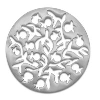 Yair Emanuel Aluminum Trivet Round Silver Cutout Pomegranates