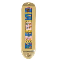 Yair Emanuel Brass and Wood Mezuzah 12cm - Flowers