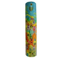 Yair Emanuel Round Wooden Mezuzah Jerusalem Yellow 15cm
