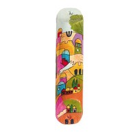 Yair Emanuel Wooden Round Mezuzah 12cm - Jerusalem Vistas