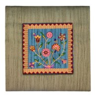 Yair Emanuel Gold Embroidered Frame with Picture - Flowers