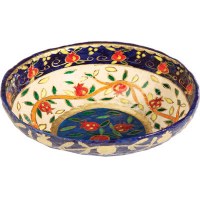 Yair Emanuel Paper Mache Bowl - Round Medium - White Pomegranates