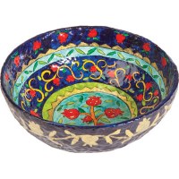 Yair Emanuel Paper Mache Bowl - Round Large - Colored Pomegranates