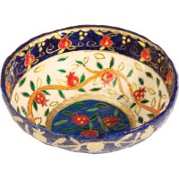 Yair Emanuel Paper Mache Bowl - Round Large - White Pomegranates
