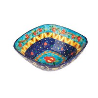 Yair Emanuel Paper Mache Bowl - Square Small - Colored Pomegranates