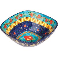 Yair Emanuel Paper Mache Bowl - Square Large - Colored Pomegranates