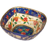 Yair Emanuel Paper Mache Bowl - Square Large - White Pomegranates