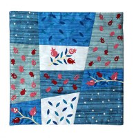 Yair Emanuel Embroidered Pillow Cover - Patches Blue Pomegranates