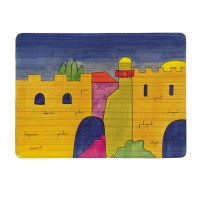 Yair Emanuel Wooden Handpainted Placemat - View of Jerusalem