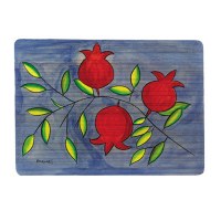 Yair Emanuel Wooden Handpainted Placemat - Leaves with Pomegrantates