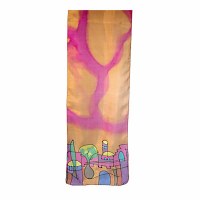 Yair Emanuel Painted Silk Scarf Jerusalem Design Gold Size Small
