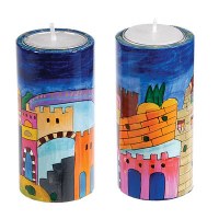 Yair Emanuel Tealight Holders Large Round Jerusalem Scene Design