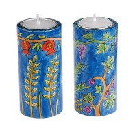 Yair Emanuel Large Round Candlesticks -  The Seven Species