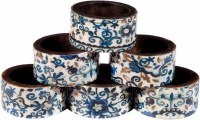 Yair Emanuel Set of Six Wood Printed Napkin Rings - Blue
