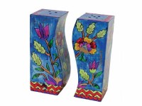 Yair Emanuel Wooden Handpainted Salt and Pepper Shaker - Flowers