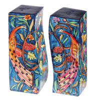 Yair Emanuel Wooden Handpainted Salt and Pepper Shaker - Peacock