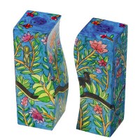 Yair Emanuel Wooden Handpainted Salt and Pepper Shaker - Leaves and Flowers