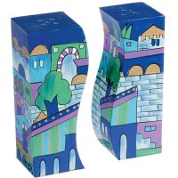Yair Emanuel Wooden Handpainted Salt and Pepper Shaker Blue Jerusalem