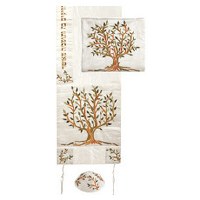 Yair Emanuel Machine Embroidered Tallit Tree of Life - Brown