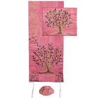 Yair Emanuel Machine Embroidered Tallit Tree of Life - Pink