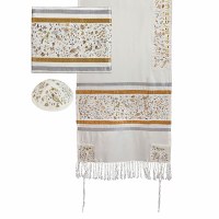 Yair Emanuel Raw Silk Tallit Set Embroidered Matriarchs - Gold and Silver 16'' x 70''