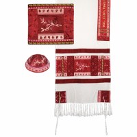 Yair Emanuel Raw Silk Tallit Set with Full Embroidery - Pink Pomegranates 20"x75"