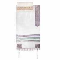 Yair Emanuel Organza Tallit - White and Purple 17" x 72"