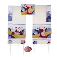 Yair Emanuel Embroidered Raw Silk Tallit Set - Miriam and the Drum 17" x 75"