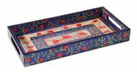 Yair Emanuel Wooden Tray with Handles and Pomegranate Design
