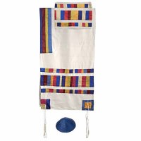 Yair Emanuel Raw Silk Appliqued Stripes Tallit Set - Multicolor 21" x 77"