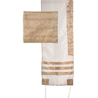 Yair Emanuel Organza Tallit Set with Embroidered Gold Stripes 20" x 75"