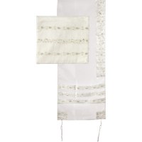 Yair Emanuel Organza Tallit Set with Embroidered Stripes White 20" x 75"