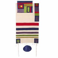 Yair Emanuel Raw Silk Tallit Set with Stripes - Multicolor 21" x 77"