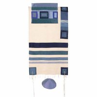 Yair Emanuel Raw Silk Tallit Set with Stripes - Blue 21" x 77"