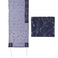 Yair Emanuel Organza Tallit Set with Full Embroidery Blue 20" x 75"