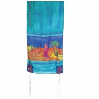 Yair Emanuel Handpainted Silk Tallit - Miriam and Debora Turquoise 21" x 77"