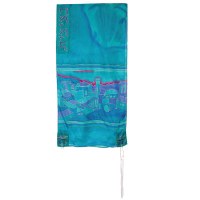 Yair Emanuel Handpainted Silk Tallit - Jerusalem Vista Blue 21" x 77"