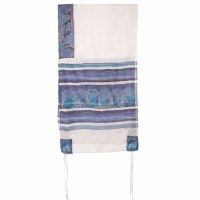 Yair Emanuel Handpainted Silk Tallit The Twelve Tribes Blue 21" x 77"