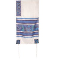 Yair Emanuel Handpainted Silk Tallit - Blue Jerusalem Dove 21" x 77"