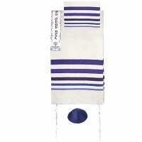 Yair Emanuel Hand Woven Raw Silk Tallit with Embroidered Atara - Blue 21" x 77"