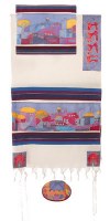Yair Emanuel Cotton and Silk Tallit Set - Jerusalem Dove in Color 42" x 77"