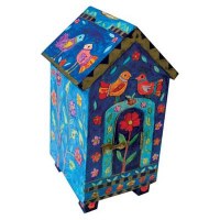 Yair Emanuel House Shaped Tzedakah Box - Birds and Flowers
