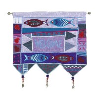 Yair Emanuel Engish Welcome Wall Hanging - Blue with Fish
