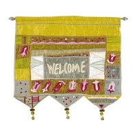 Yair Emanuel English Welcome Wall Hanging - Gold with Flowers