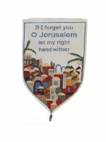 Yair Emanuel Small Shield Tapestry If I Forget You Jerusalem - White