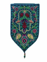 Yair Emanuel Large Shield Tapestry Hamsa - Teal